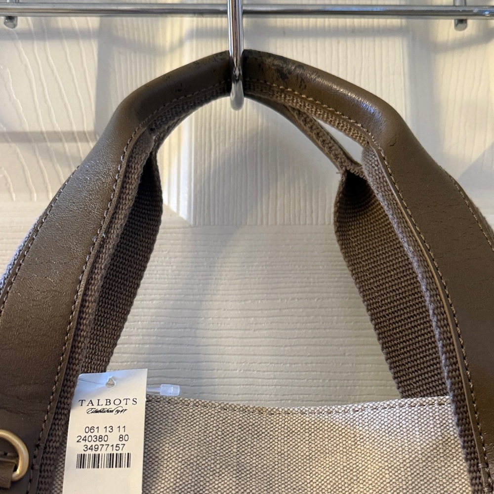 Canvas Tote Bag by Talbots with Leather Trim - Gray/Brown - Picture 4 of 5